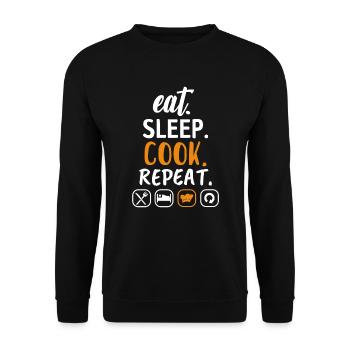 Koch Hobbykoch Eat Sleep Cook Repeat Geschenkidee - Unisex Pullover - Schwarz - Vorne - Alina (178cm) & Michal (187cm)