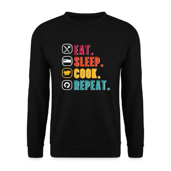 Koch Hobbykoch Eat Sleep Cook Repeat Geschenkidee - Unisex Pullover - Schwarz - Vorne - Alina (178cm) & Michal (187cm)