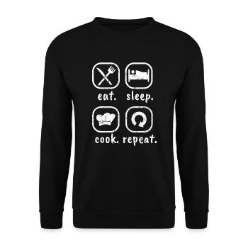 Koch Hobbykoch Eat Sleep Cook Repeat Geschenkidee - Unisex Pullover - Schwarz - Vorne - Alina (178cm) & Michal (187cm)