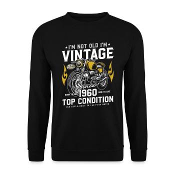 1960 Jahrgang Geburtstag Vintage Retro Motorrad - Unisex Pullover - Schwarz - Vorne - Alina (178cm) & Michal (187cm)