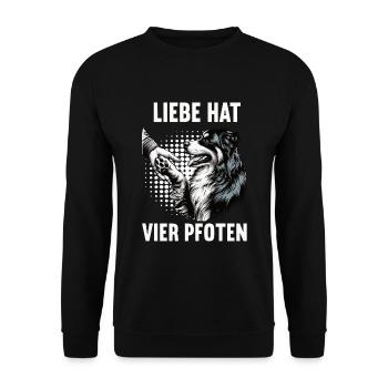 Liebe hat Vier Pfoten Australian Shepherd Aussie - Unisex Pullover - Schwarz - Vorne - Alina (178cm) & Michal (187cm)