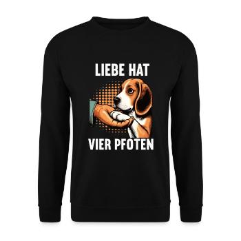 Liebe hat Vier Pfoten Beagle Beaglebesitzer Hund - Unisex Pullover - Schwarz - Vorne - Alina (178cm) & Michal (187cm)