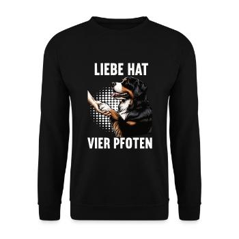 Liebe hat Vier Pfoten Berner Sennenhund Sennen - Unisex Pullover - Schwarz - Vorne - Alina (178cm) & Michal (187cm)