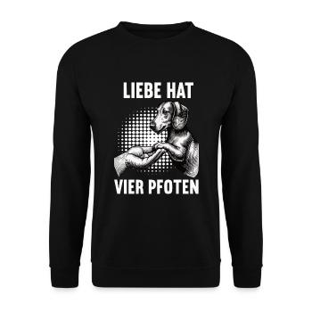 Liebe hat vier Pfoten Dackel Dachshund teckel - Unisex Pullover - Schwarz - Vorne - Alina (178cm) & Michal (187cm)