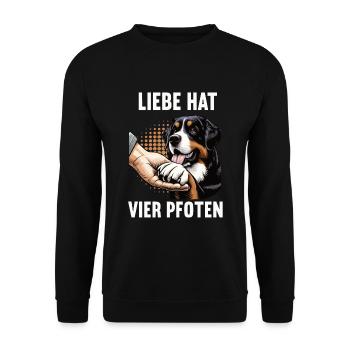 Liebe hat Vier Pfoten Berner Sennenhund Sennen - Unisex Pullover - Schwarz - Vorne - Alina (178cm) & Michal (187cm)