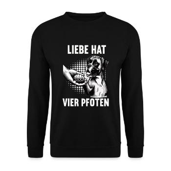 Liebe hat Vier Pfoten Boxer Boxerhalter Boxerhund - Unisex Pullover - Schwarz - Vorne - Alina (178cm) & Michal (187cm)