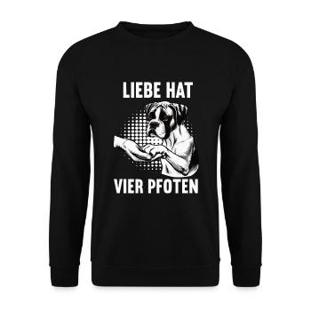 Liebe hat Vier Pfoten Boxer Boxerhalter Boxerhund - Unisex Pullover - Schwarz - Vorne - Alina (178cm) & Michal (187cm)