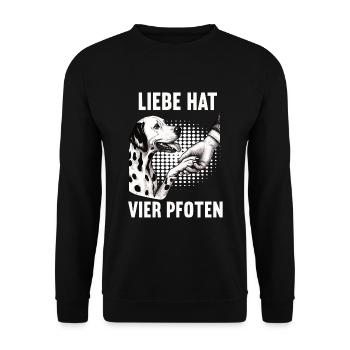 Liebe hat Vier Pfoten Dalmatiner Dalmatinerhalter - Unisex Pullover - Schwarz - Vorne - Alina (178cm) & Michal (187cm)