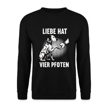 Liebe hat Vier Pfoten Dalmatiner Dalmatinerhalter - Unisex Pullover - Schwarz - Vorne - Alina (178cm) & Michal (187cm)