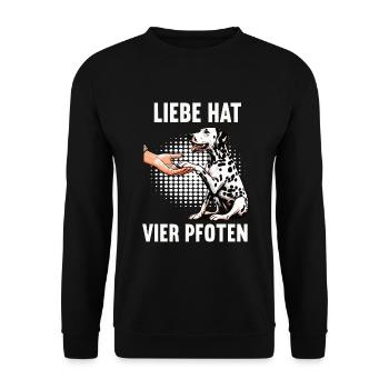 Liebe hat Vier Pfoten Dalmatiner Dalmatinerhalter - Unisex Pullover - Schwarz - Vorne - Alina (178cm) & Michal (187cm)