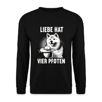 Liebe hat Vier Pfoten Akita Akitabesitzer Akitas - Unisex Pullover - Schwarz - Vorne - Alina (178cm) & Michal (187cm)