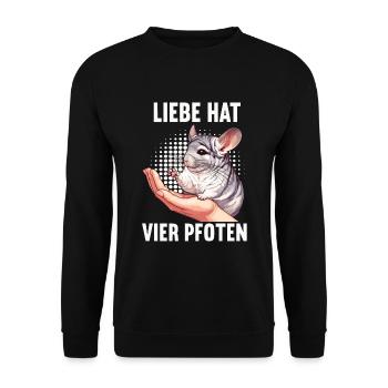 Liebe hat Vier Pfoten Chinchilla Chinchillas Nager - Unisex Pullover - Schwarz - Vorne - Alina (178cm) & Michal (187cm)