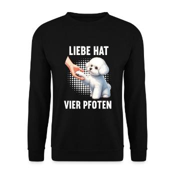 Liebe hat Vier Pfoten Bichon frise Bichon Hund - Unisex Pullover - Schwarz - Vorne - Alina (178cm) & Michal (187cm)
