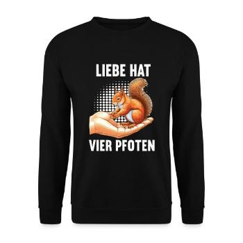 Liebe hat Vier Pfoten Eichhörnchen Eichhorn Nager - Unisex Pullover - Schwarz - Vorne - Alina (178cm) & Michal (187cm)