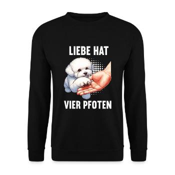 Liebe hat Vier Pfoten Bichon frise Bichon Hund - Unisex Pullover - Schwarz - Vorne - Alina (178cm) & Michal (187cm)