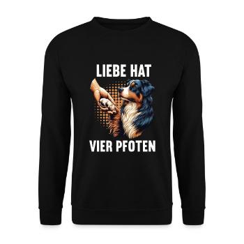 Liebe hat Vier Pfoten Australian Shepherd Aussie - Unisex Pullover - Schwarz - Vorne - Alina (178cm) & Michal (187cm)