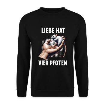 Liebe hat Vier Pfoten Ratte Ratten nagetier - Unisex Pullover - Schwarz - Vorne - Alina (178cm) & Michal (187cm)