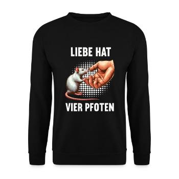 Liebe hat Vier Pfoten Ratte Ratten nagetier - Unisex Pullover - Schwarz - Vorne - Alina (178cm) & Michal (187cm)