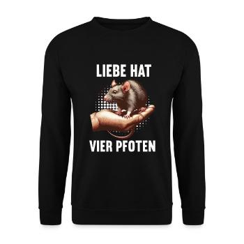 Liebe hat Vier Pfoten Ratte Ratten nagetier - Unisex Pullover - Schwarz - Vorne - Alina (178cm) & Michal (187cm)