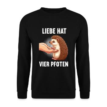 Liebe hat Vier Pfoten Igel Igelliebhaber Igelfan - Unisex Pullover - Schwarz - Vorne - Alina (178cm) & Michal (187cm)