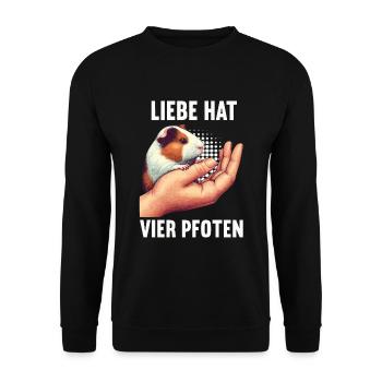 Liebe hat Vier Pfoten Meerschweinchen Meerschwein - Unisex Pullover - Schwarz - Vorne - Alina (178cm) & Michal (187cm)