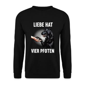 Liebe hat Vier Pfoten Labrador Labradorbesitzer - Unisex Pullover - Schwarz - Vorne - Alina (178cm) & Michal (187cm)