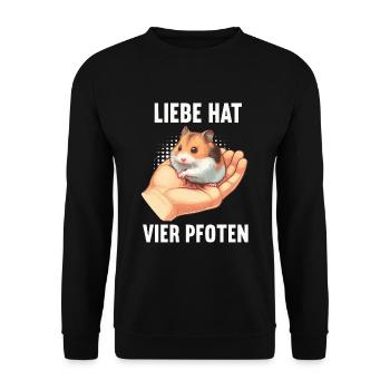 Liebe hat Vier pfoten Hamster Goldhamster Nager - Unisex Pullover - Schwarz - Vorne - Alina (178cm) & Michal (187cm)
