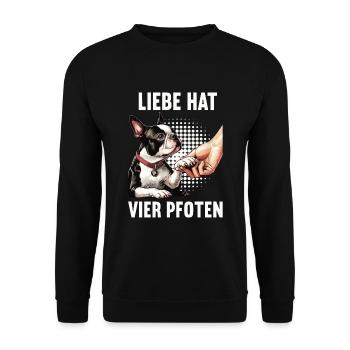 Liebe hat Vier Pfoten Boston Terrier Boston hund - Unisex Pullover - Schwarz - Vorne - Alina (178cm) & Michal (187cm)