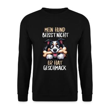 Mein Hund Beisst Nicht Australian Shepherd Aussie - Unisex Pullover - Schwarz - Vorne - Alina (178cm) & Michal (187cm)