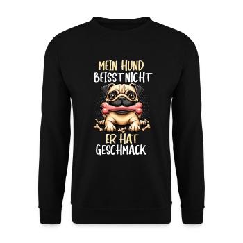 Mein Hund Beisst nicht Mops Möpse Mopsbesitzer - Unisex Pullover - Schwarz - Vorne - Alina (178cm) & Michal (187cm)