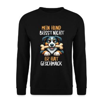 Mein Hund Beisst Nicht Australian Shepherd Aussie - Unisex Pullover - Schwarz - Vorne - Alina (178cm) & Michal (187cm)