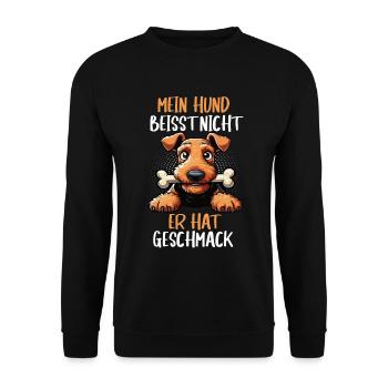 Mein Hund Beisst Nicht Airedale Terrier Airedales - Unisex Pullover - Schwarz - Vorne - Alina (178cm) & Michal (187cm)