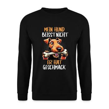 Mein Hund Beisst Nicht Airedale Terrier Airedales - Unisex Pullover - Schwarz - Vorne - Alina (178cm) & Michal (187cm)