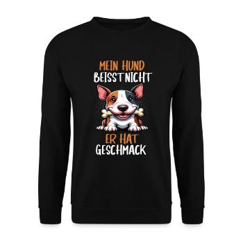 Mein Hund Beisst Nicht Miniatur Bullterrier Bully - Unisex Pullover - Schwarz - Vorne - Alina (178cm) & Michal (187cm)
