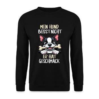 Mein Hund Beisst Nicht Boston Terrier Boston Bosti - Unisex Pullover - Schwarz - Vorne - Alina (178cm) & Michal (187cm)