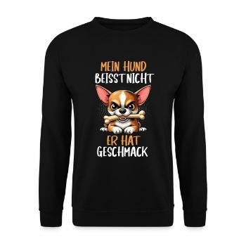 Mein Hund Beisst Nicht Chihuahua Chihuahuabesitzer - Unisex Pullover - Schwarz - Vorne - Alina (178cm) & Michal (187cm)