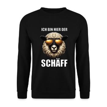 Ich Bin Hier Der Schäff Walliser Schaf Schafe Mäh - Unisex Pullover - Schwarz - Vorne - Alina (178cm) & Michal (187cm)