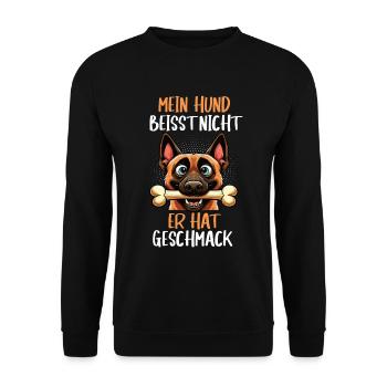 Mein Hund Beisst Nicht Malinois Schäferhund - Unisex Pullover - Schwarz - Vorne - Alina (178cm) & Michal (187cm)