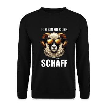 Ich Bin Hier Der Schäff Walliser Schaf Schafe Mäh - Unisex Pullover - Schwarz - Vorne - Alina (178cm) & Michal (187cm)