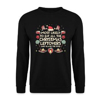 Weihnachten Lustiger Spruch Xmas Essen Humor - Unisex Pullover - Schwarz - Vorne - Alina (178cm) & Michal (187cm)