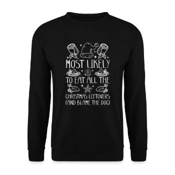 Weihnachten Lustiger Spruch Xmas Essen - Unisex Pullover - Schwarz - Vorne - Alina (178cm) & Michal (187cm)