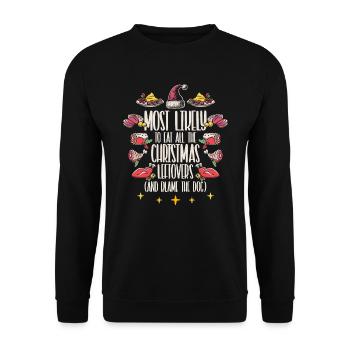 Weihnachten Lustiger Spruch Xmas Essen - Unisex Pullover - Schwarz - Vorne - Alina (178cm) & Michal (187cm)