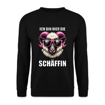 Ich Bin Hier Die Schäffin Walliser Schaf Schaf Mäh - Unisex Pullover - Schwarz - Vorne - Alina (178cm) & Michal (187cm)