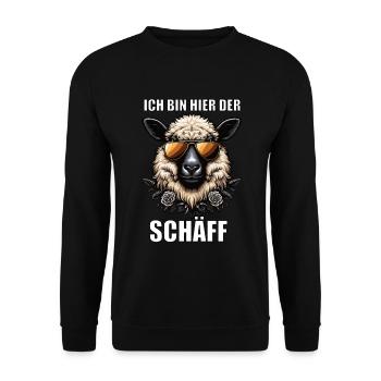 Ich Bin Hier Der Schäff Walliser Schaf Schafe Mäh - Unisex Pullover - Schwarz - Vorne - Alina (178cm) & Michal (187cm)