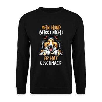 Mein Hund Beisst Nicht Collie Colliebesitzer - Unisex Pullover - Schwarz - Vorne - Alina (178cm) & Michal (187cm)