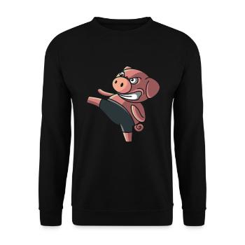 Kampfsport Schwein, geschenk karate kickboxen - Unisex Pullover - Schwarz - Vorne - Alina (178cm) & Michal (187cm)