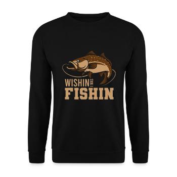 Wishin i was fishin, gift fish hook angler - Unisex Sweatshirt - black - Front - Alina (178cm) & Michal (187cm)