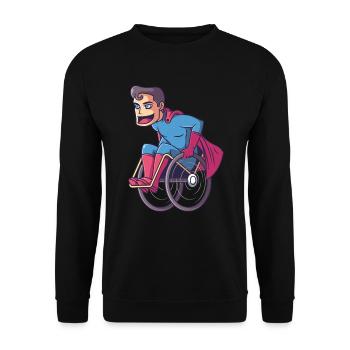 Superheld im Rollstuhl, held rollstuhlfahrer - Unisex Pullover - Schwarz - Vorne - Alina (178cm) & Michal (187cm)