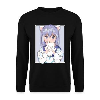 Kawaii Anime chat Neko Manga Japonais Otaku - Sweat-shirt Unisexe - noir - Devant - Alina (178cm) & Michal (187cm)