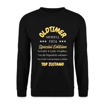 50.Geburtstag Oldtimer, 1974 - Unisex Pullover - Schwarz - Vorne - Alina (178cm) & Michal (187cm)